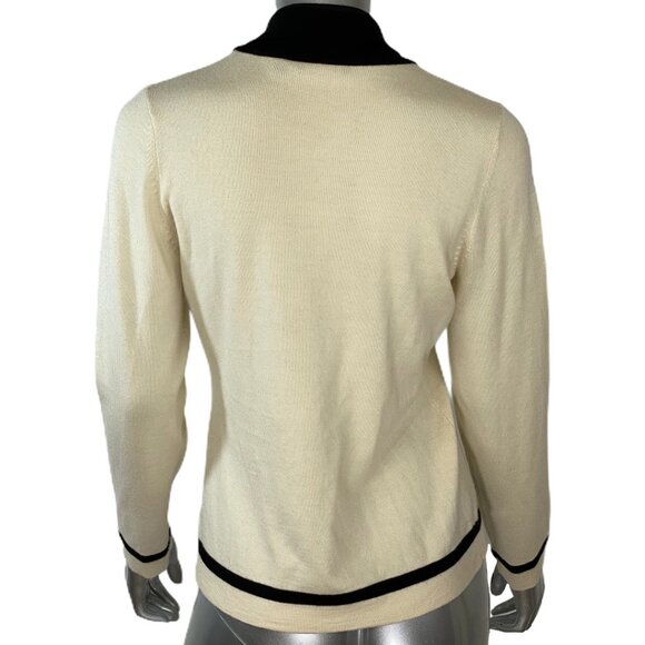 Carlisle Cream Wool Silk Cashmere Blend Black Tie Pullover Sweater Medium - Picture 2 of 6